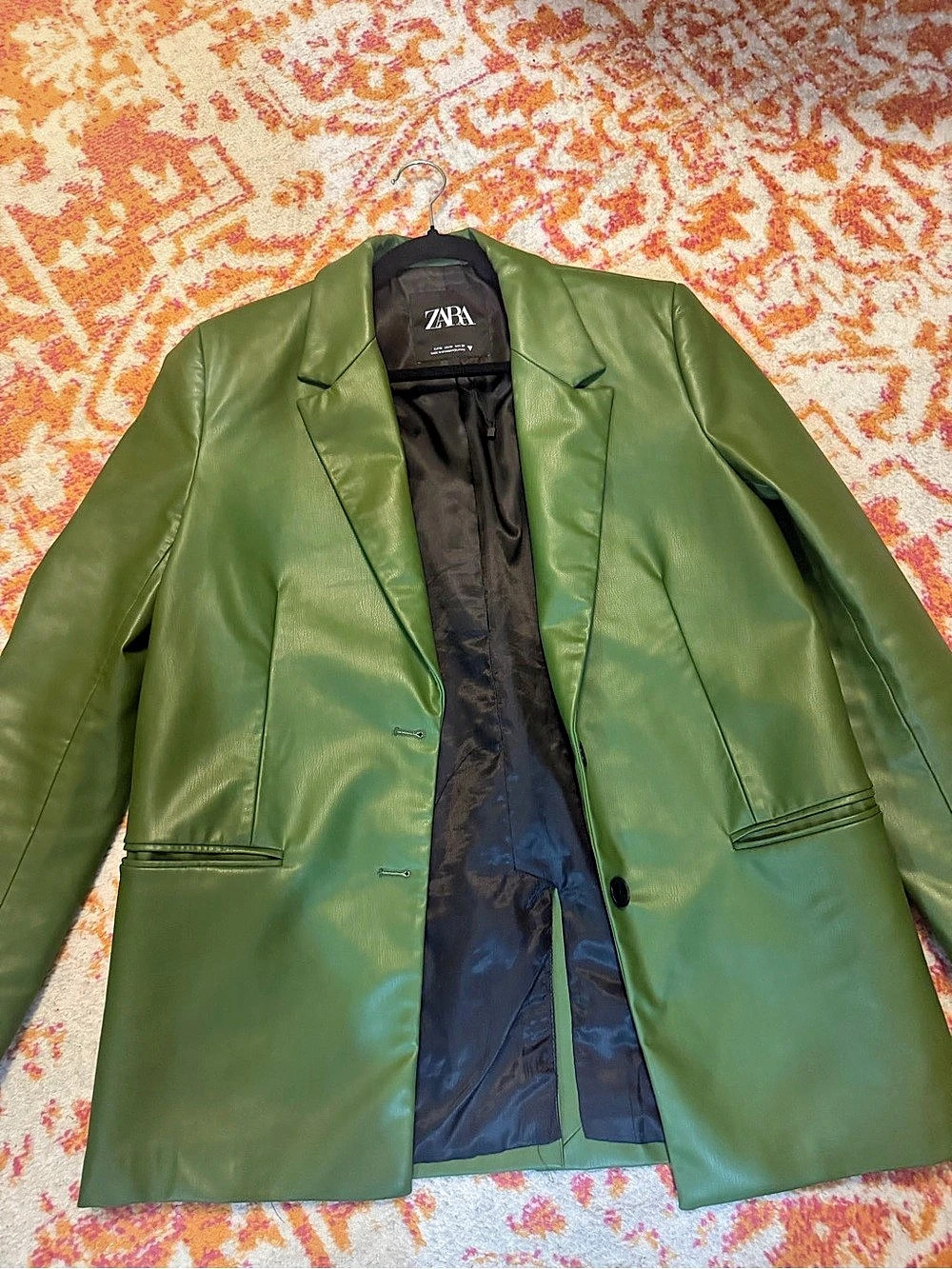 Zara Green Faux Leather Blazer Size Medium Like New